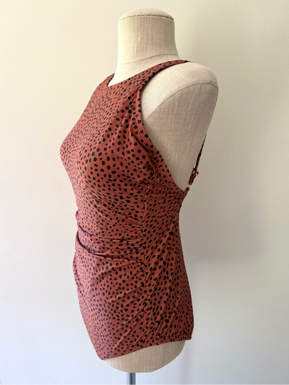 Kona Sol Brown One-Piece Swimsuit with Black Spot Print - Picture 3 of 9